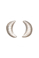 Silver croissant earrings by Oz Objects, featuring detailed crescent-shaped design for a stylish accessory.