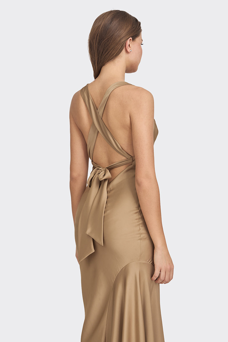 Stolen Stores CROSS-BACK GOWN IN TAN BROWN | Cult Mia Stolen Stores CROSS-BACK GOWN IN TAN BROWN | Cult Mia