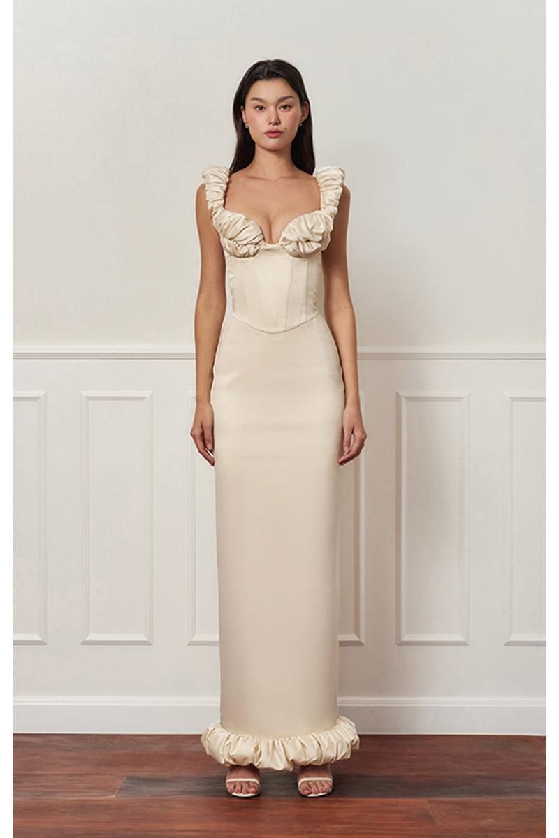 CROISSANT CORSET DRESS IN BEIGE - CULT MIA