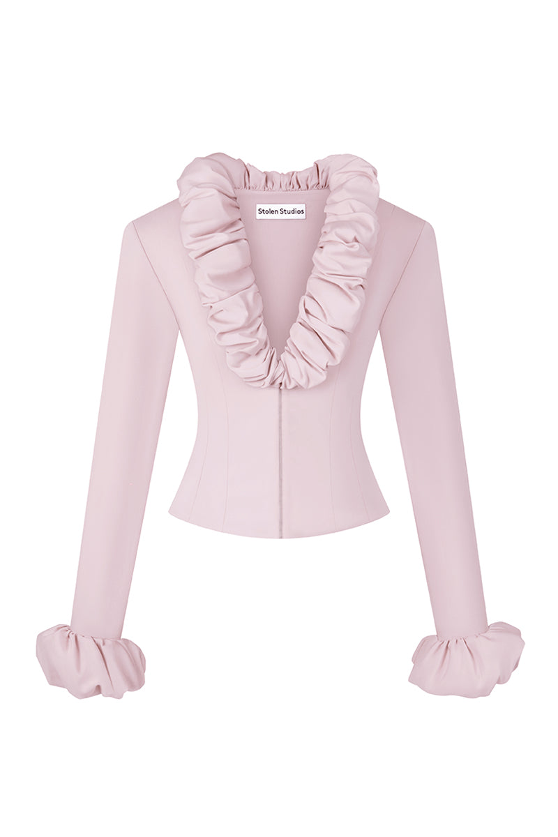 Dusty purple croissant corset shirt by Stolen Stores, featuring a fitted top with a unique croissant-inspired design.