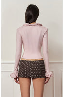 Dusty purple croissant corset shirt by Stolen Stores, featuring a fitted top with a unique croissant-inspired design.