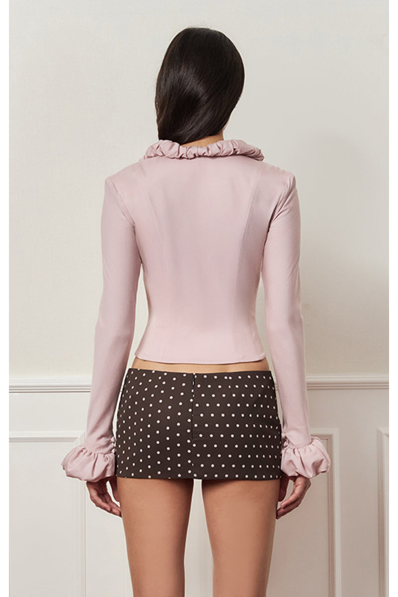 Dusty purple croissant corset shirt by Stolen Stores, featuring a fitted top with a unique croissant-inspired design.
