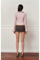 Dusty purple croissant corset shirt from Stolen Stores, stylish tops with a fitted, textured design.