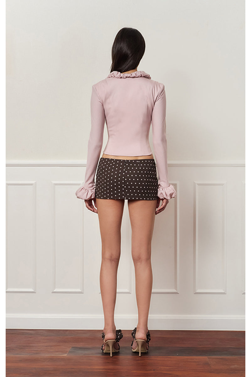 Dusty purple croissant corset shirt from Stolen Stores, stylish tops with a fitted, textured design.