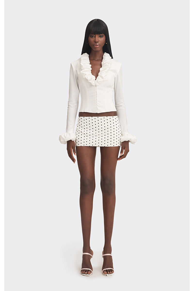 White croissant corset shirt from Stolen Stores, a stylish tops piece with a unique design and fitted silhouette.