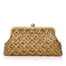 Gold crossed clutch bag by Sarah's Bag, stylish leather clutch with crossed design for elegant evening occasions.