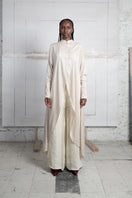 Ivory crossed layer shirt dress by MAZ Manuela Álvarez featuring a maxi length and stylish layered design.
