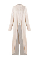 Ivory crossed layer shirt dress by MAZ Manuela Álvarez, featuring a maxi length with layered front design.