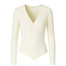 White crossover ribbed top from Bassigue, stylish shirt with a unique crossover design and ribbed fabric detail.