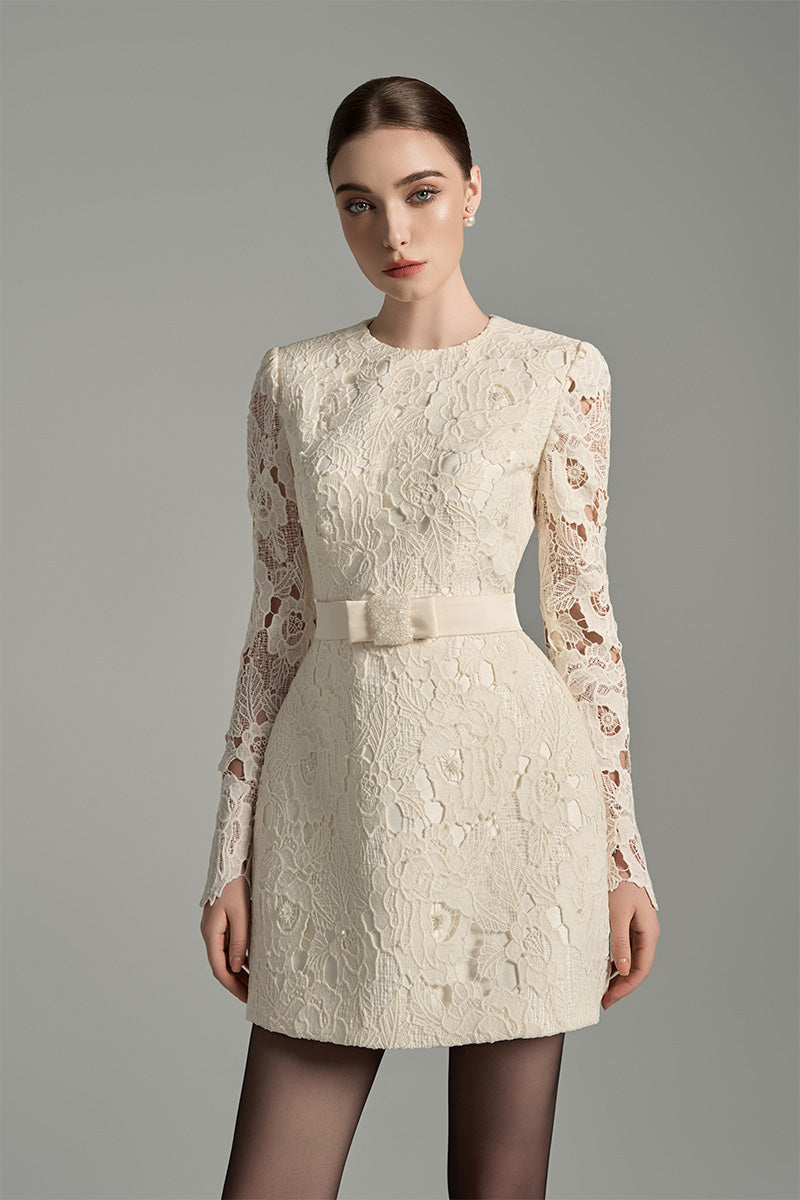 FLORAL LACE LONG SLEEVE MINI DRESS IN IVORY | CULT MIA | I.H.F Studio FLORAL LACE LONG SLEEVE MINI DRESS IN IVORY | CULT MIA | I.H.F Studio
