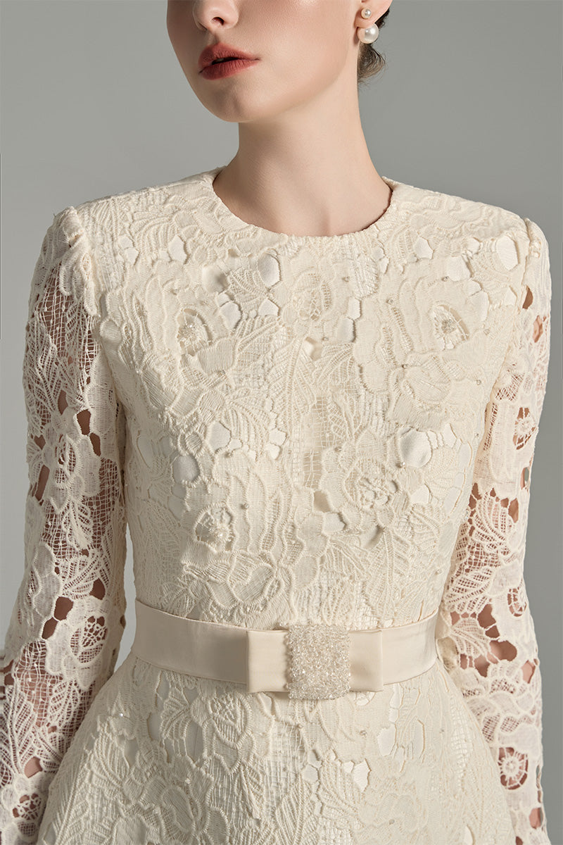 FLORAL LACE LONG SLEEVE MINI DRESS IN IVORY | CULT MIA | I.H.F Studio FLORAL LACE LONG SLEEVE MINI DRESS IN IVORY | CULT MIA | I.H.F Studio