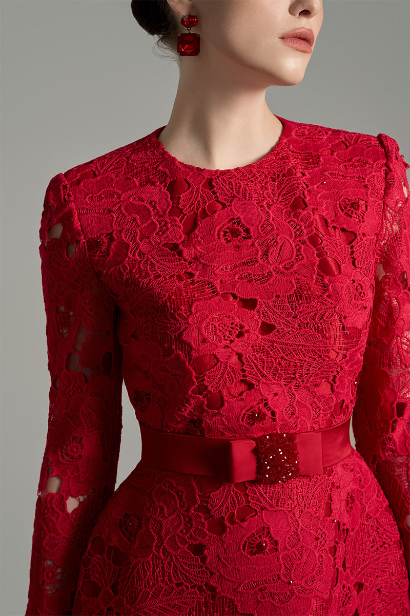 I.H.F Studio FLORAL LACE LONG SLEEVE MINI DRESS IN BORDEAUX | Cult Mia I.H.F Studio FLORAL LACE LONG SLEEVE MINI DRESS IN BORDEAUX | Cult Mia
