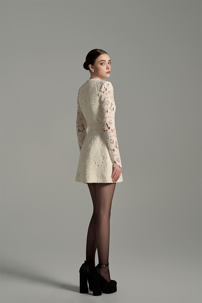 I.H.F Studio FLORAL LACE LONG SLEEVE MINI DRESS IN IVORY | Cult Mia I.H.F Studio FLORAL LACE LONG SLEEVE MINI DRESS IN IVORY | Cult Mia