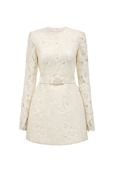 FLORAL LACE LONG SLEEVE MINI DRESS IN IVORY | CULT MIA | I.H.F Studio FLORAL LACE LONG SLEEVE MINI DRESS IN IVORY | CULT MIA | I.H.F Studio
