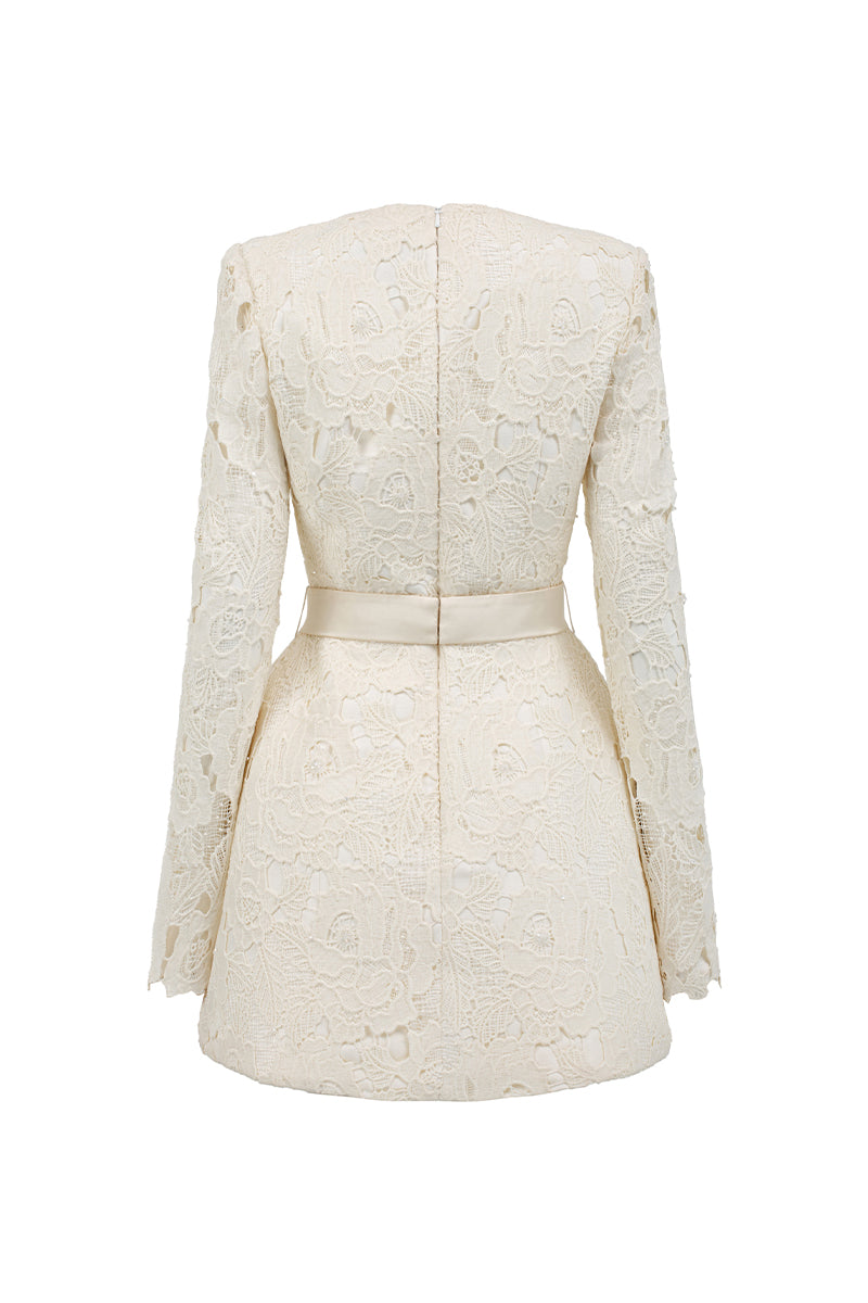 I.H.F Studio FLORAL LACE LONG SLEEVE MINI DRESS IN IVORY | Cult Mia I.H.F Studio FLORAL LACE LONG SLEEVE MINI DRESS IN IVORY | Cult Mia