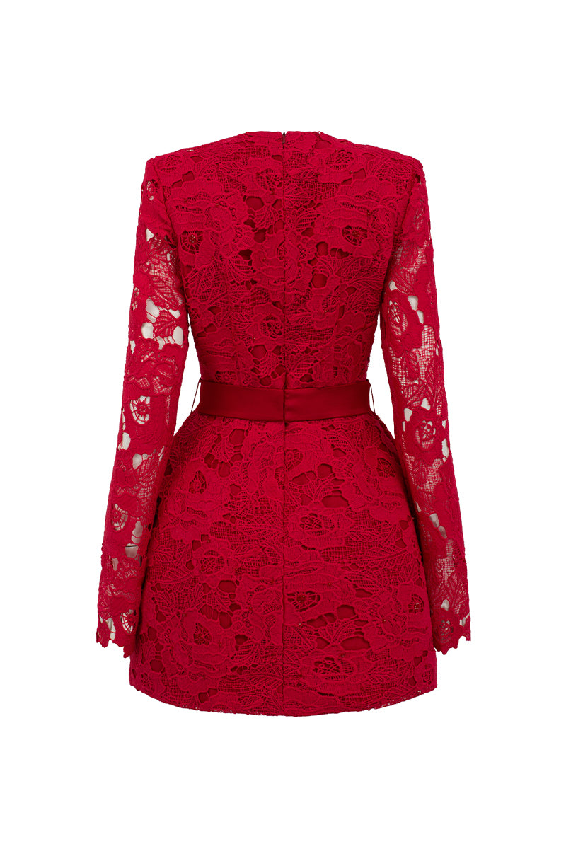 I.H.F Studio FLORAL LACE LONG SLEEVE MINI DRESS IN BORDEAUX | Cult Mia I.H.F Studio FLORAL LACE LONG SLEEVE MINI DRESS IN BORDEAUX | Cult Mia