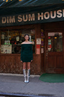 Baobab Fuji mini dress in Bosque color, featuring a stylish short dress design with a relaxed fit and subtle pattern.
