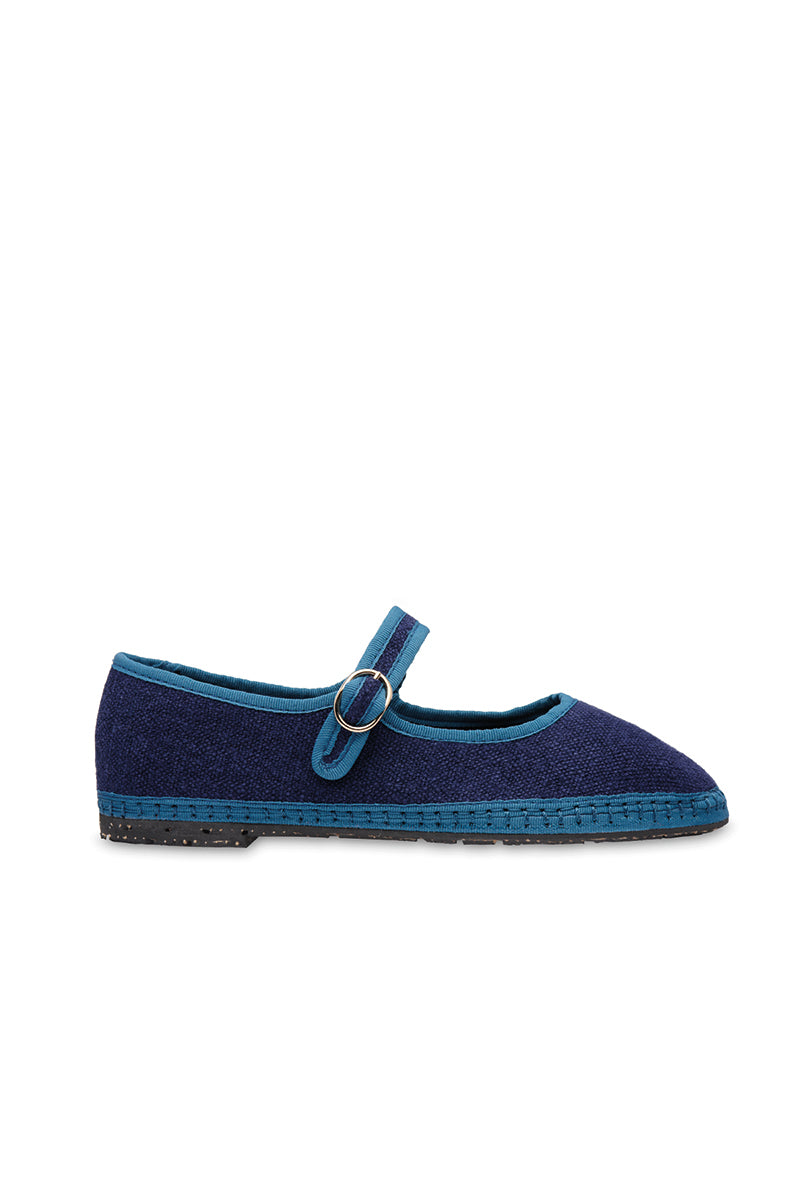 Flabelus Arthur blue flats shoes with sleek design and rounded toe, displayed on a plain background.