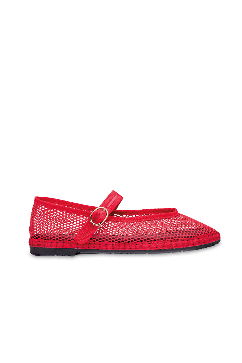 Red Flabelus Isabella flats shoes with rounded toe and sleek design, perfect for casual or dressy occasions.