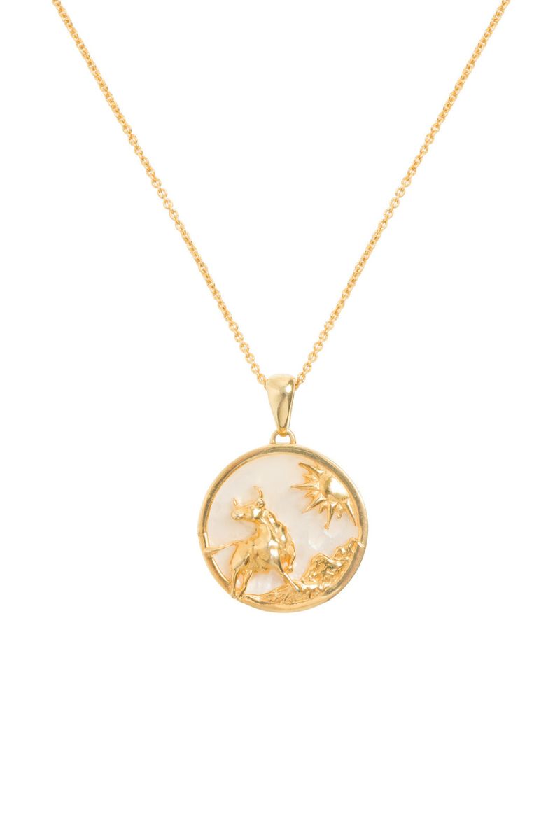 Freya Rose Taurus 18ct gold-plated zodiac necklace featuring a minimalist Taurus symbol pendant on a delicate chain.