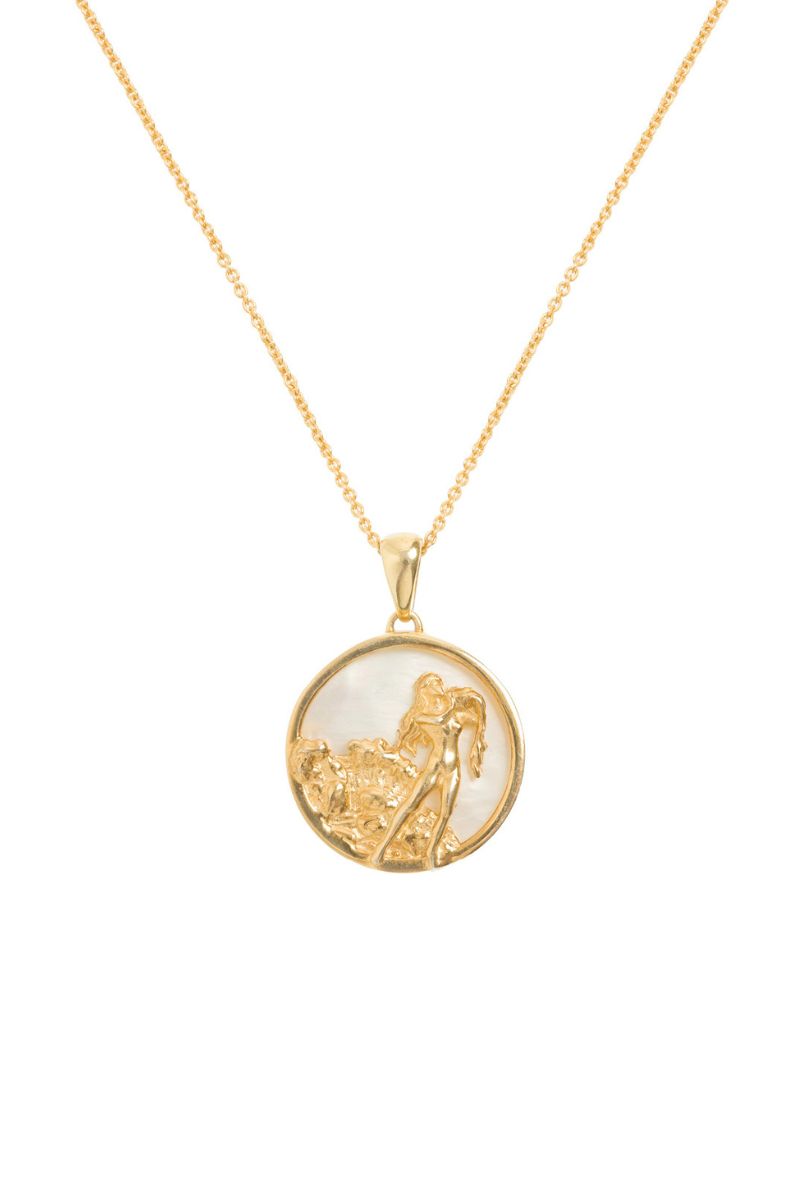 Freya Rose Aquarius 18ct gold plated zodiac necklace featuring a detailed Aquarius pendant on a delicate chain.