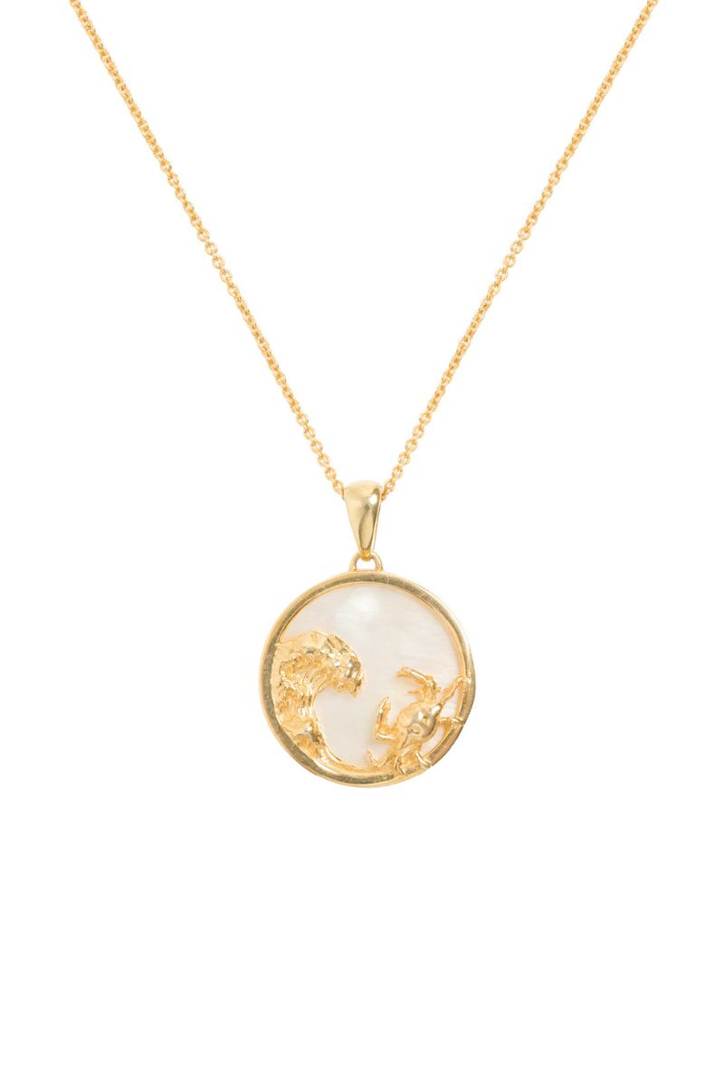 18ct gold plated Cancer zodiac necklace by Freya Rose featuring a delicate pendant on a fine chain.
