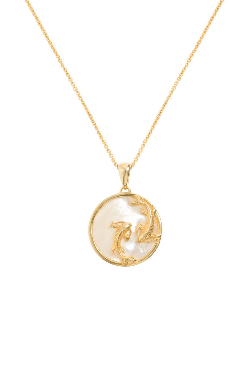 Gold-plated Pisces zodiac necklace by Freya Rose featuring a delicate pendant with zodiac symbol on a fine chain.