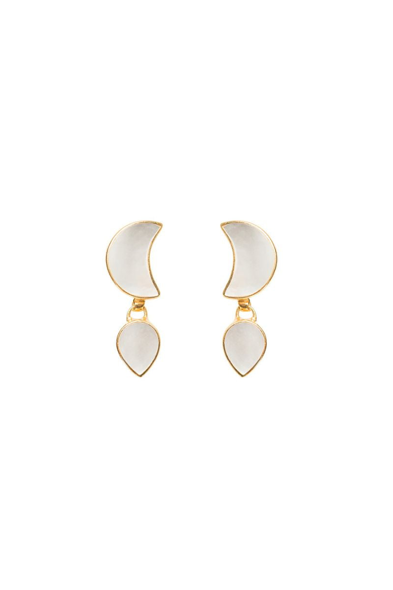 Freya Rose WARRIORESS PETITE MOON earrings in 18CT gold plated, featuring delicate moon-shaped cutout design.