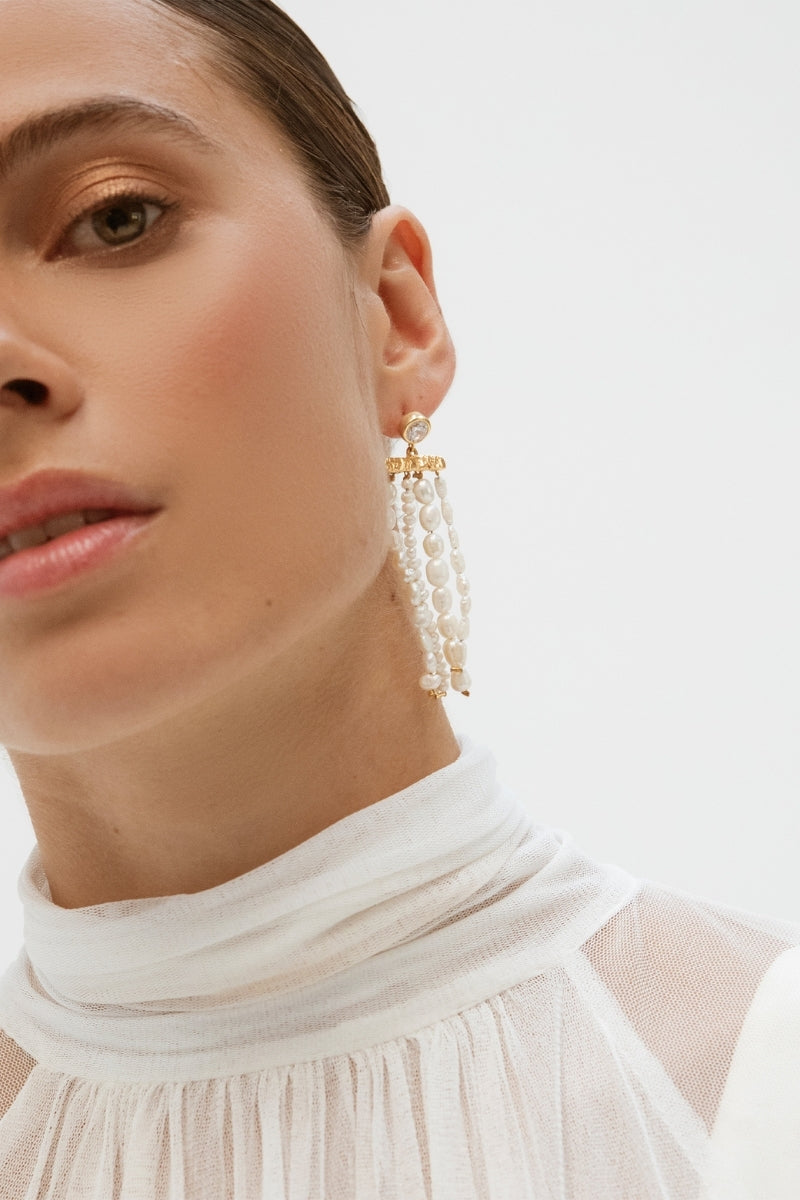 LAVANI JEWELS Cyra fringe earrings with gold-tone metal and dangling fringe design, stylish accessory for women