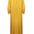Long saffron nightgown with button details from Bocan Couture, featuring a flowing design and elegant fabric.