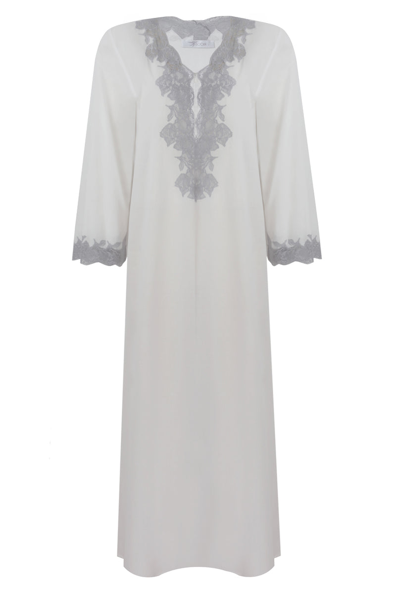 SHEILA POPLIN ZIPPERED OFF WHITE GREY DRESS - CULT MIA