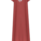 Coral silk crepe nightgown with half-sleeves by Bocan Couture, featuring a flowing, elegant design.