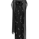 Elegant black cape neck column gown by GVLUX, featuring a sleek silhouette and sophisticated design.