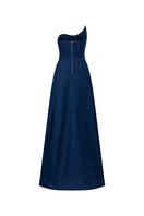 Elegant watercolor embroidery one-shoulder gown by GVLUX, featuring intricate floral details and flowing fabric.