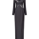 Gray sweetheart neckline gown by GVLUX featuring elegant flowing fabric and a fitted bodice, perfect for formal occasions.