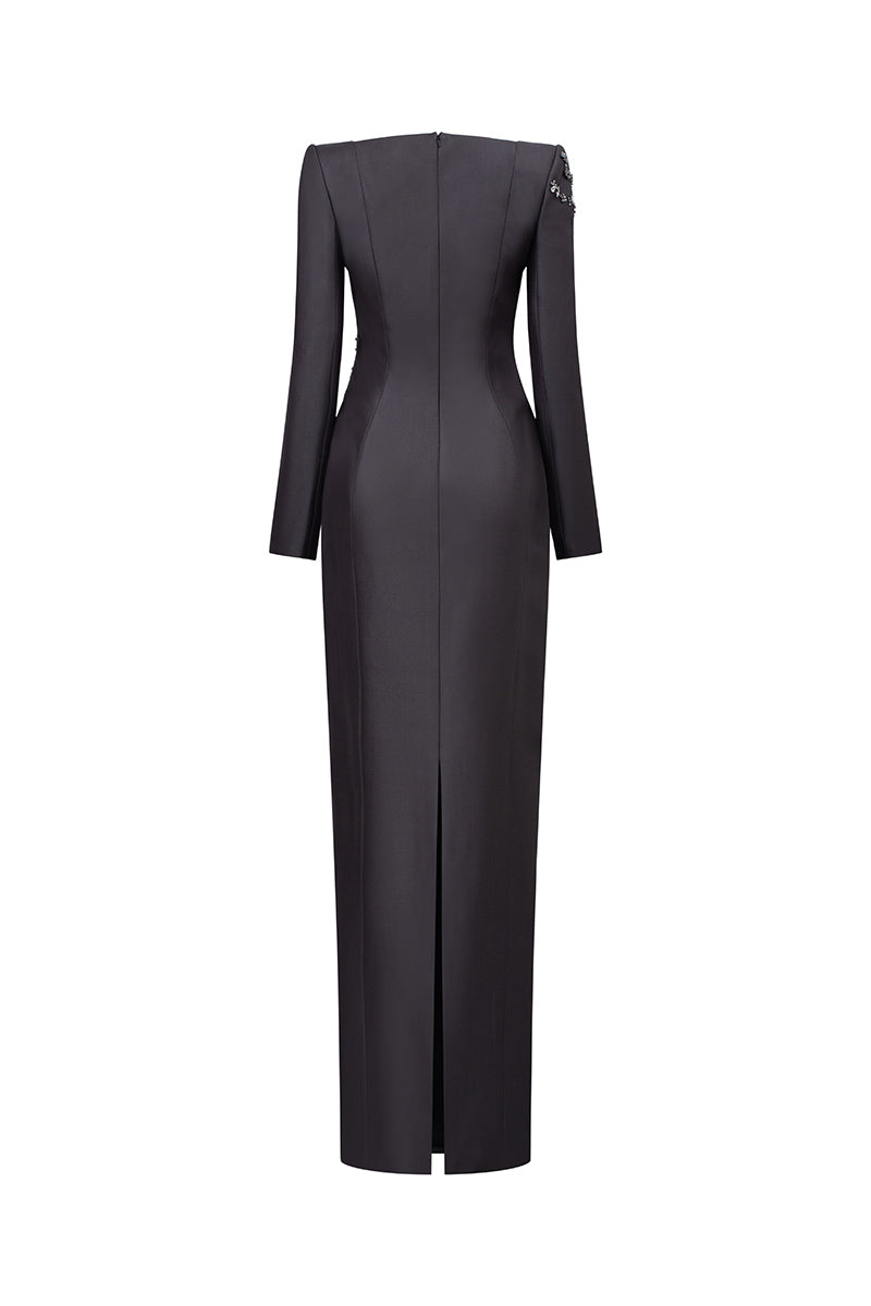 Gray sweetheart neckline gown by GVLUX featuring a flowing design and elegant silhouette, perfect for formal occasions.