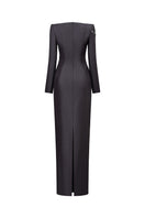 Gray sweetheart neckline gown by GVLUX featuring a flowing design and elegant silhouette, perfect for formal occasions.
