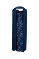 Navy cape neck gown by GVLUX featuring elegant flowing fabric and stylish design, perfect for formal occasions.