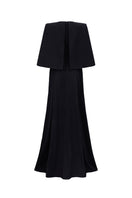 Elegant midnight firework pattern V-neck gown by GVLUX, featuring flowing fabric and intricate design, perfect for formal occasions.
