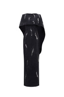 GVLUX Midnight Fireworks Cape Gown displayed on a model, showcasing the elegant design and flowing fabric of this stylish gown.
