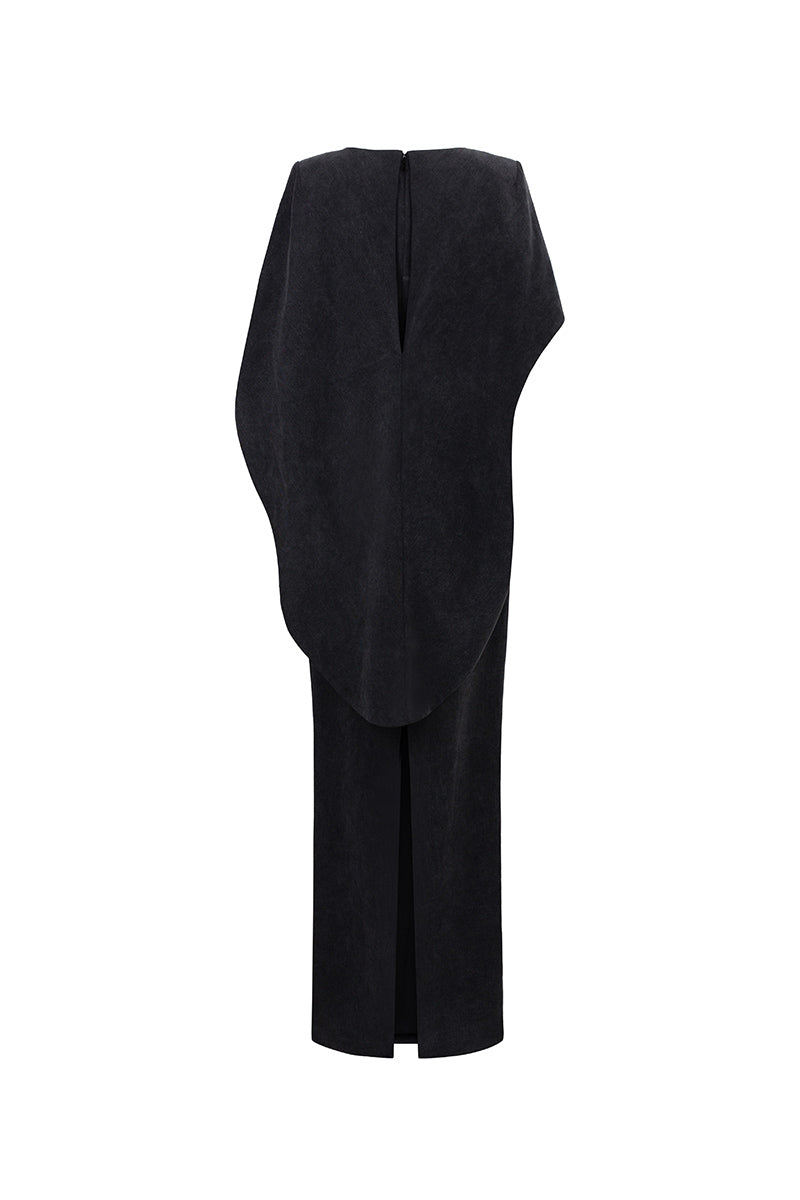 GVLUX Midnight Fireworks Cape Gown featuring a flowing design and intricate details, perfect for elegant evening wear.
