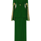 Lune De Soie crepe co-ord dress with matching shawl, featuring elegant drape and sophisticated style in a seamless fabric design.