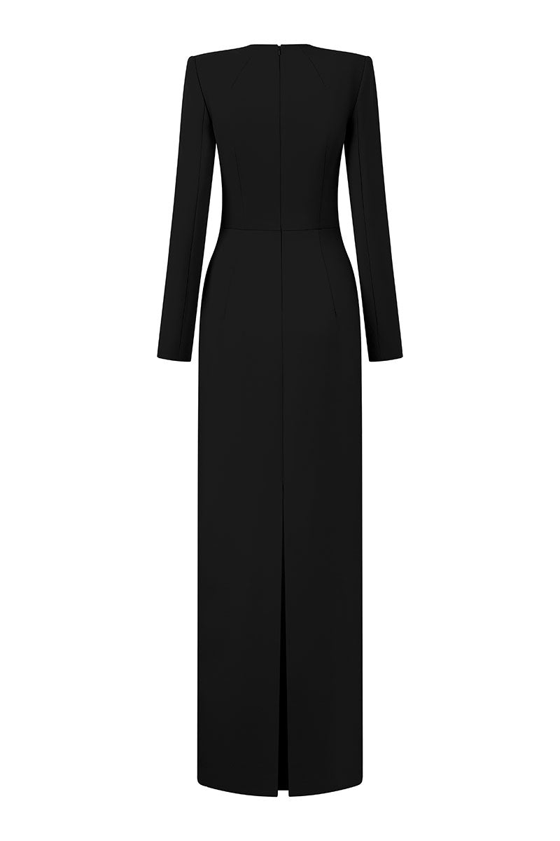 Elegant velvet satin gown by Lune De Soie featuring a flowing silhouette and luxurious fabric, perfect for formal occasions.