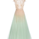 Mint ombré cut-out lace gown by Montsand, featuring elegant lace details and a flowing silhouette.