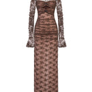 Brown Bow Cut Out Laces Maxi Dress by Montsand, featuring a flowing silhouette with bow details and cut-out lace accents.