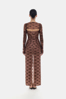 Brown bow cut-out laces maxi dress by Montsand, flowy fabric with stylish cut-outs and bow accents, perfect for elegant occasions.
