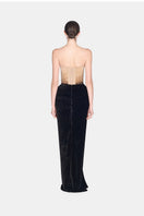Black Champagne crystalized gown by Montsand with intricate beading and elegant design, perfect for formal occasions.