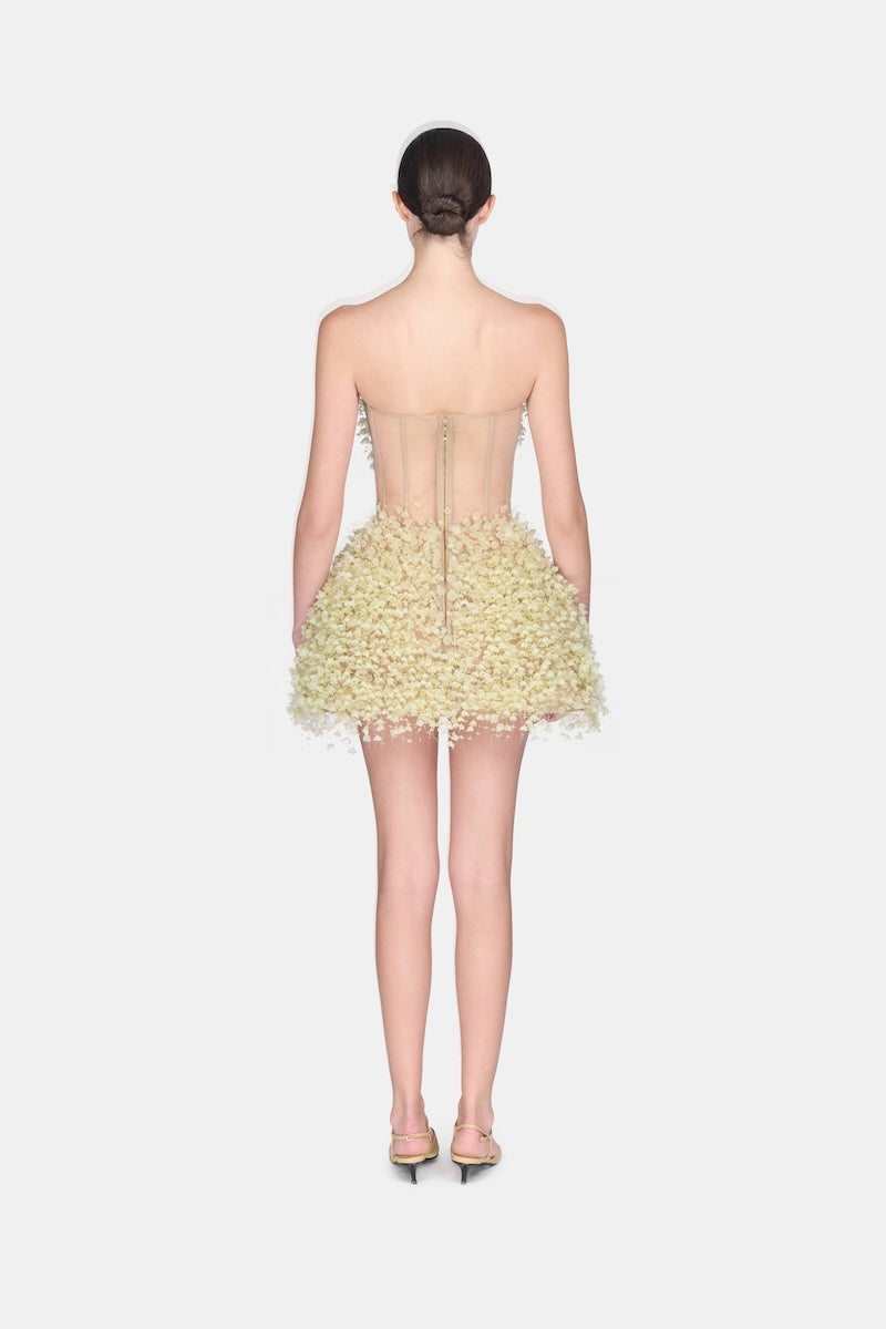 Montsand Lime Flowers mini dress featuring a floral pattern and lightweight fabric, perfect for summer wear.