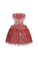Red Flowers mini dress by Montsand, featuring a floral print, short sleeves, and a fitted silhouette perfect for summer wear.