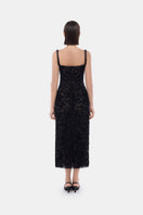 Black straight neckline bodice gown by Montsand, featuring a sleek design and elegant midi length, perfect for formal occasions.